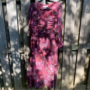 Eloquii Chiffon Long Sleeve Dress with black belt